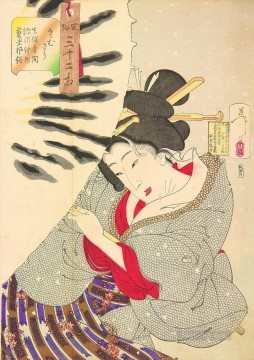 日本 Painting - テンポ時代の深川中道芸妓の姿 月岡芳年